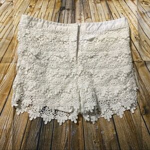 Joe Fresh White Floral Crochet Lined Midi Shorts
